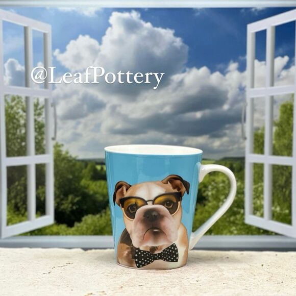 Bulldog with Glasses and Bow Tie Multi Colored Ceramic 12oz Mug - Picture 2 of 8